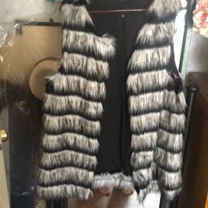 Gray and black fur vest